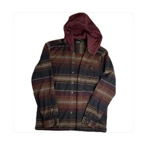 Billabong Baja XL Heavyweight Hooded Flannel Shirt Jacket Striped Shacket Work
